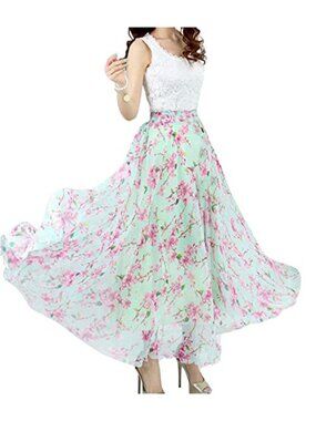 Chiffon Maxi Skirt A-Line Long Flowy Beach Skirt Women